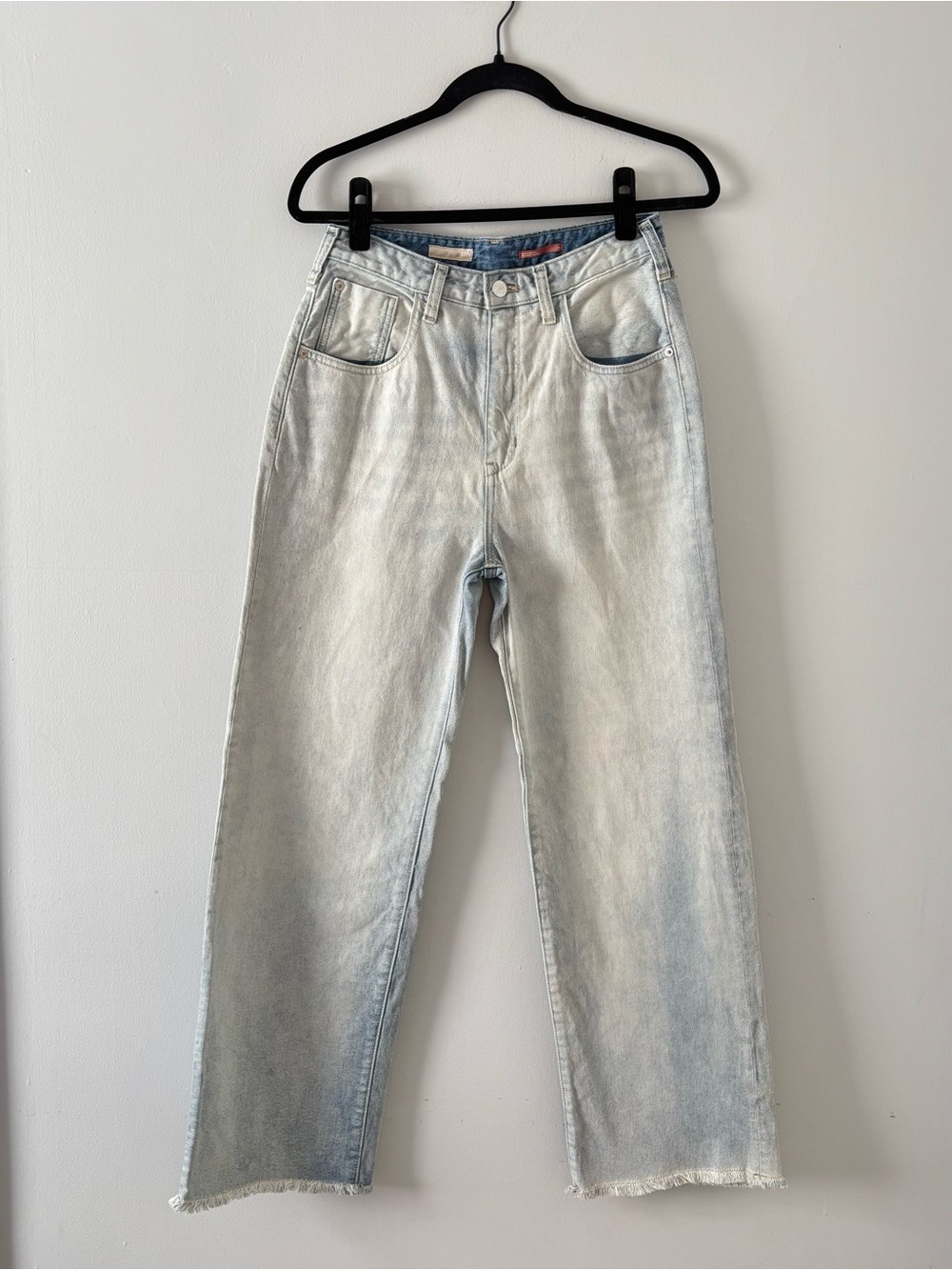 Pilcro Faded Light Wash Denim Straight Leg Jean Ankle Fray Raw Hem Anthropologie